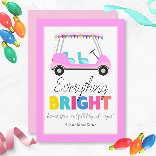 Alles Bright Pink Golf Winkelwagen Feestdagenkaart