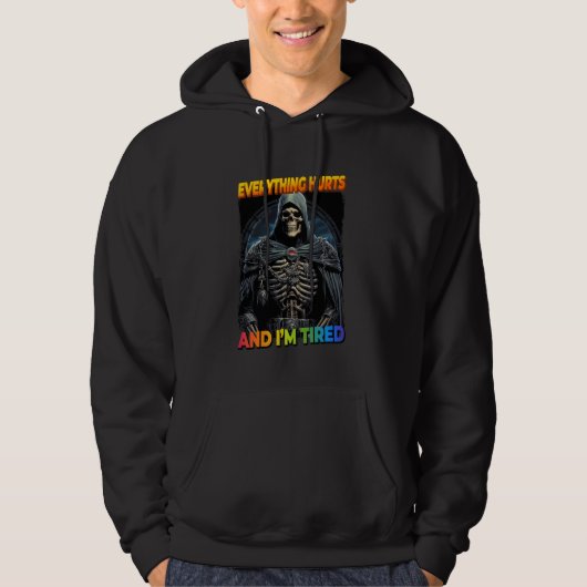 Alles doet pijn en vermoeide Cringe Skeleton 2 Hoodie (Voorkant)