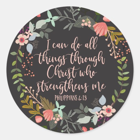 Alles door Christus Philippians Bijbelse Verse Ronde Sticker (Voorkant)
