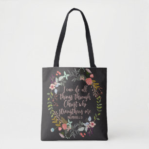 Alles door Christus Philippians Bijbelse Verse Tote Bag