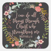 Alles door Christus Philippians Bijbelse Verse Vierkante Sticker (Voorkant)