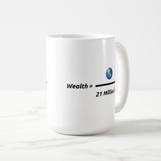 Alles gedeeld door 21 miljoen bitcoins koffiemok (Voorkant rechts)