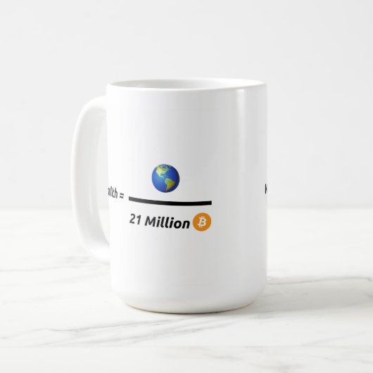 Alles gedeeld door 21 miljoen bitcoins koffiemok (Voorkant links)