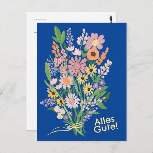 Alles Gute Wildblumen süß Gouache Glückwunsch Briefkaart (Voorkant / Achterkant)