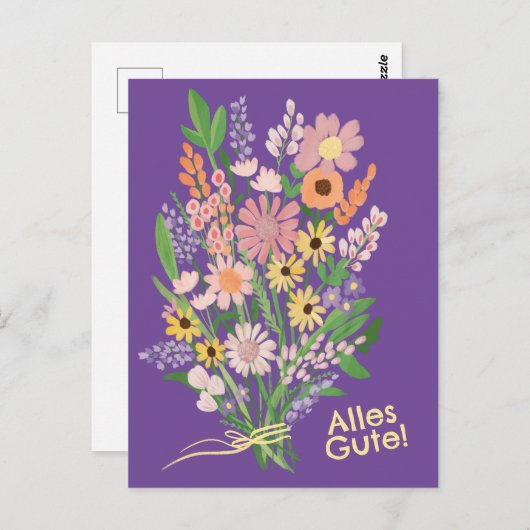 Alles Gute Wildblumen süß Gouache Glückwunsch Briefkaart (Voorkant / Achterkant)