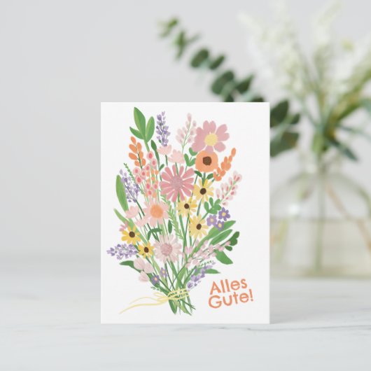 Alles Gute Wildblumen süß Gouache Glückwunsch Briefkaart (Staand voorkant)