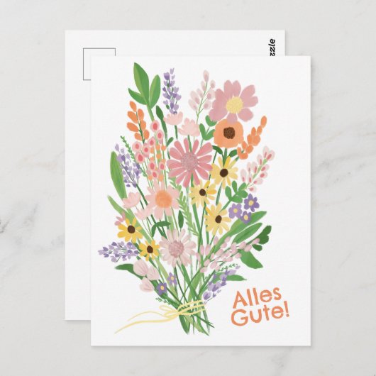 Alles Gute Wildblumen süß Gouache Glückwunsch Briefkaart (Voorkant / Achterkant)