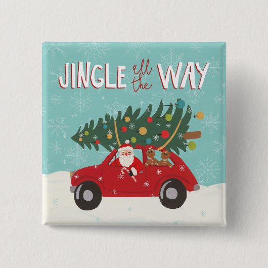 Alles in de weg | Santa Car Vierkante Button 5,1 Cm (Voorkant)