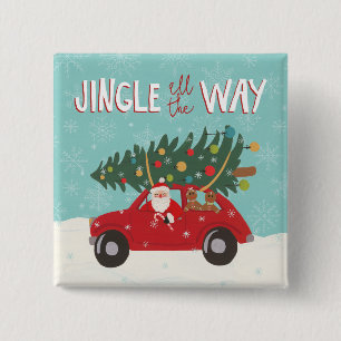 Alles in de weg   Santa Car Vierkante Button 5,1 Cm