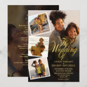 Alles in een 5 foto collage gouden script bruiloft kaart (Voorkant / Achterkant)