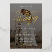 Alles in één aangepaste fotokalligrafie Gold Folie Uitnodiging (Voorkant)