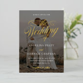 Alles in één aangepaste fotokalligrafie Gold Folie Uitnodiging (Staand Voorkant)