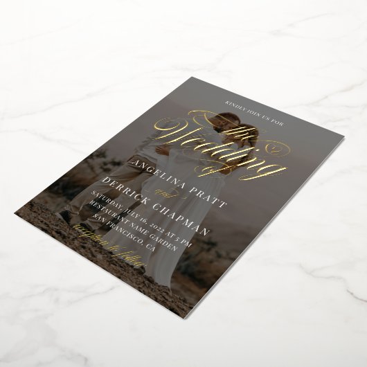 Alles in één aangepaste fotokalligrafie Gold Folie Uitnodiging (Gedraaid)