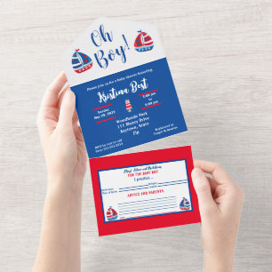 Alles in één Baby shower Boy Nautical Invitation All In One Uitnodiging