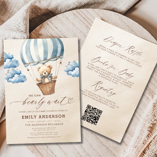 Alles in een Bearly Wait Blue Boy Baby shower Kaart