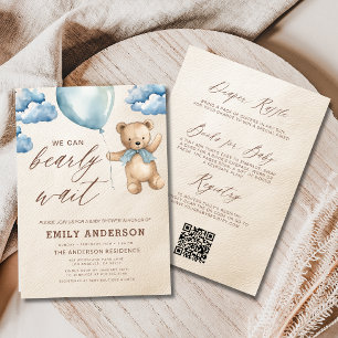 Alles in een Bearly Wait Blue Boy Baby shower Kaart