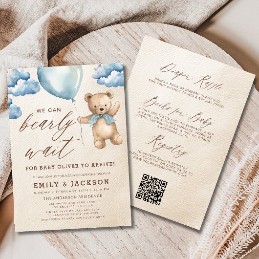 Alles in een Bearly Wait Blue Boy Baby shower Kaart