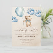 Alles in een Bearly Wait Blue Boy Baby shower Kaart (Staand voorkant)