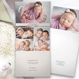 Alles in één bedankje en geboorte 5 babyfoto drieluik aankondiging
