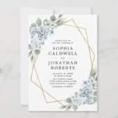 Alles in één blauw-Floral Geometric Lijst Wedding Kaart (Voorkant)