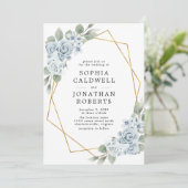 Alles in één blauw-Floral Geometric Lijst Wedding Kaart (Staand voorkant)