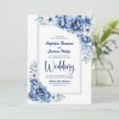 Alles in een blauwe bloemenbruiloft kaart (Staand voorkant)