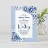 Alles in een blauwe bloemenbruiloft kaart (Staand voorkant)