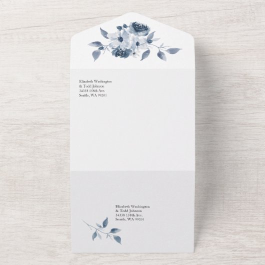 Alles in een blauwe Waterverf bruiloft uitnodigen All In One Uitnodiging (Buitenkant)