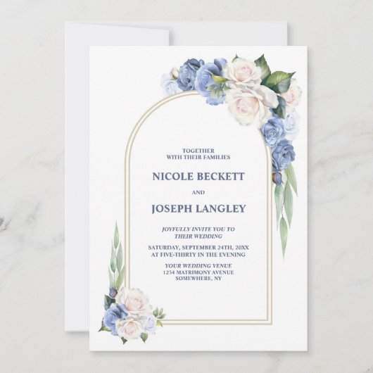 Alles in een blauwe witte bloemenboog bruiloft kaart (Voorkant)