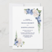 Alles in een blauwe witte bloemenbruiloft kaart (Voorkant)