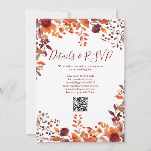 Alles in één bloemenHerfst in liefde QR-code bruil Kaart (Achterkant)
