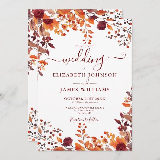 Alles in één bloemenHerfst in liefde QR-code bruil Kaart (Voorkant / Achterkant)