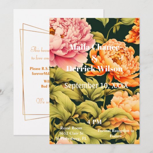 Alles in een bloemenroze Oranje Lijst groene bruil Kaart (Voorkant / Achterkant)