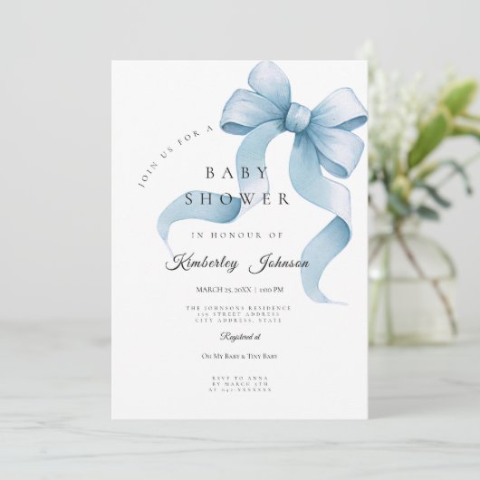 Alles in een Blue Bow Baby shower Kaart (Staand voorkant)