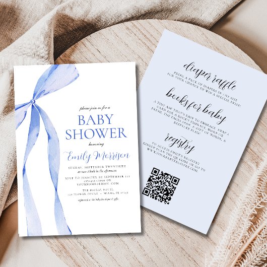 Alles in een Blue Waterverf Bow Boy Baby shower Kaart