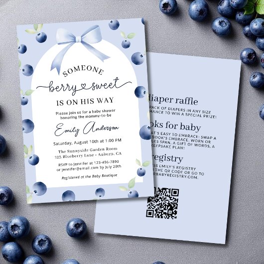 Alles-in-één Blueberry Berry Sweet Boy Baby shower Kaart