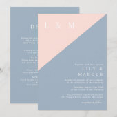 Alles in één blush stoffige blauwe minimalistische kaart (Voorkant / Achterkant)