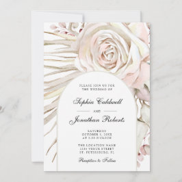 Alles in een Boho Blush Roze Palm Leaf Weddenschap Kaart