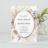 Alles in één boho Floral Roos Gold Metallic Weddin Kaart (Staand voorkant)
