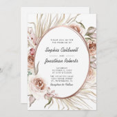 Alles in één boho Floral Roos Gold Metallic Weddin Kaart (Voorkant / Achterkant)