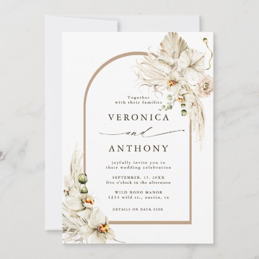 Alles in één boho Pampas grass Orchid Floral Wedde Kaart (Voorkant)