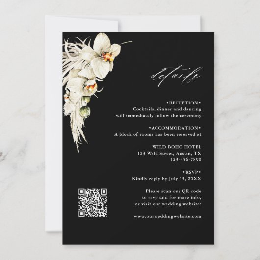 Alles in één Boho Pampas Grass Orchid Weddenschap  Kaart (Achterkant)