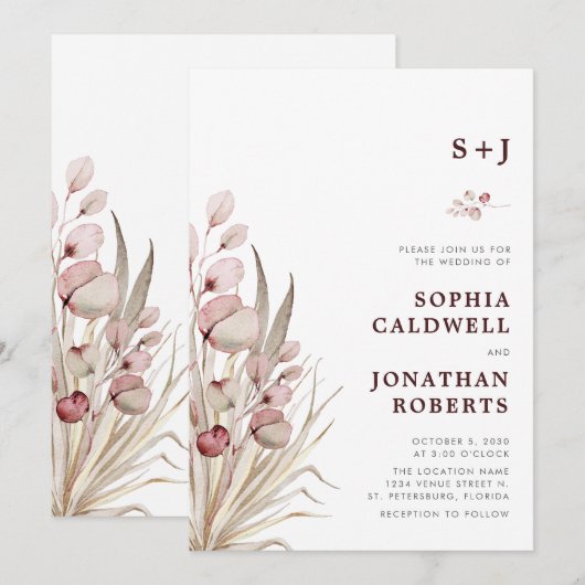 Alles in één boho roze eucalyptus Gedroogd palmhuw Kaart (Voorkant / Achterkant)