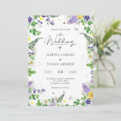 Alles-in-één | Boho Waterverf Wildflower bruiloft Kaart (Staand voorkant)