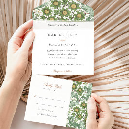 Alles-in-één botanische bruiloft scheuren RSVP All In One Uitnodiging