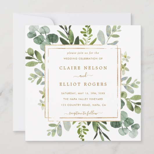 Alles in één botanische goudbruine bruiloft kaart (Voorkant)