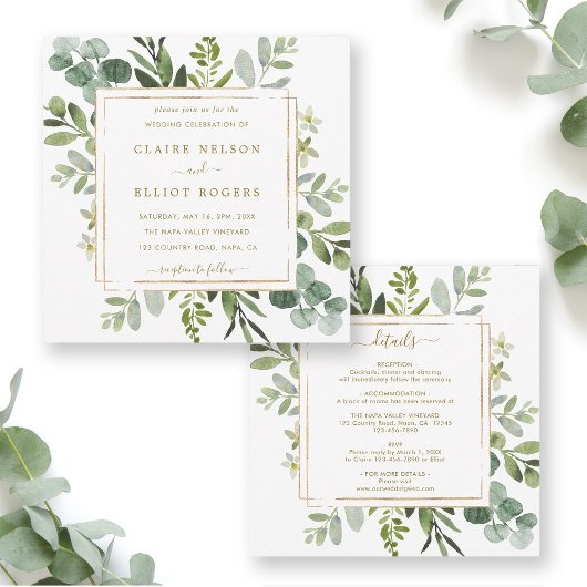 Alles in één botanische goudbruine bruiloft kaart