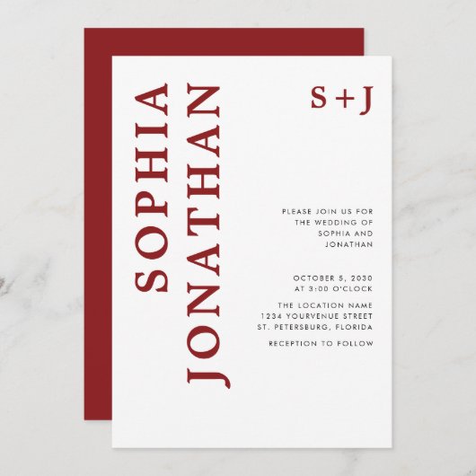 Alles in één Bourgogne Bold Typography Weddenschap Kaart (Voorkant / Achterkant)