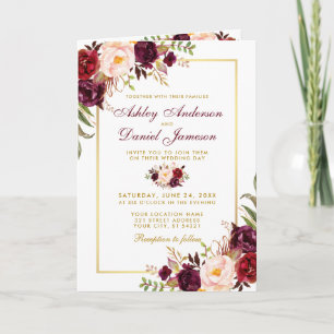 Alles in één Bourgogne Floral Gold Weddenschap Kaart