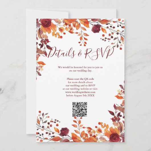 Alles in een Bourgondische Herfst in liefde QR Cod Kaart (Achterkant)